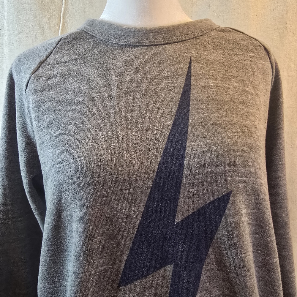 Aviator Nation Gray Sweater with Blue Lightning Bolt - Picture 3 of 8